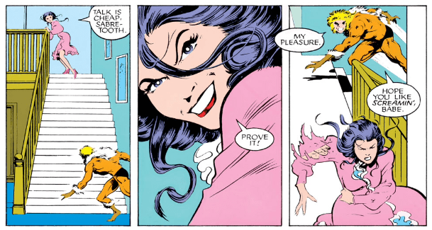 Betsy holding her own against Sabretoth until the cavalry arrives